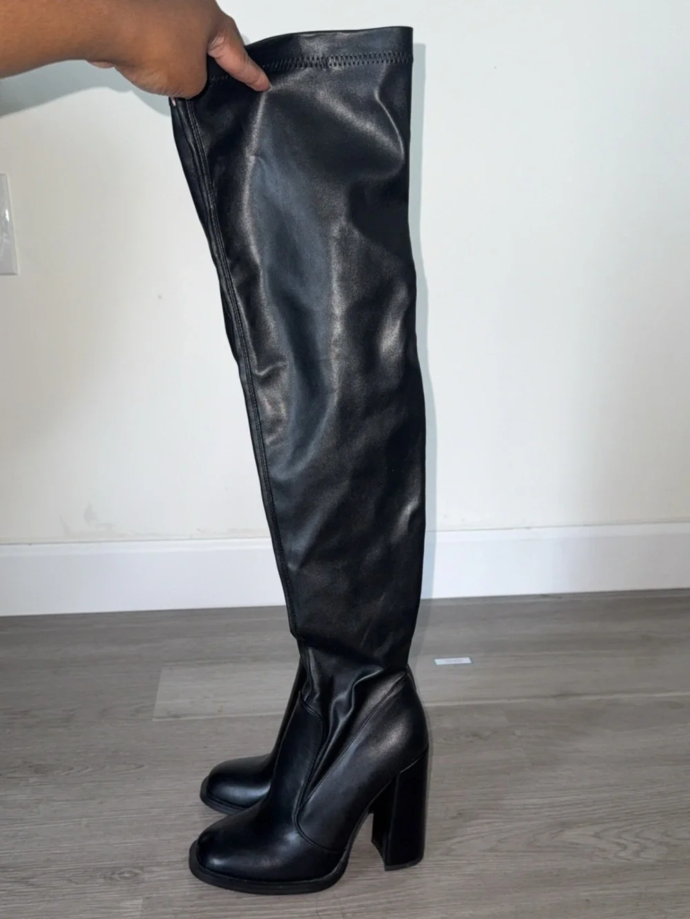 Black Over-the-Knee Block Heel Boots